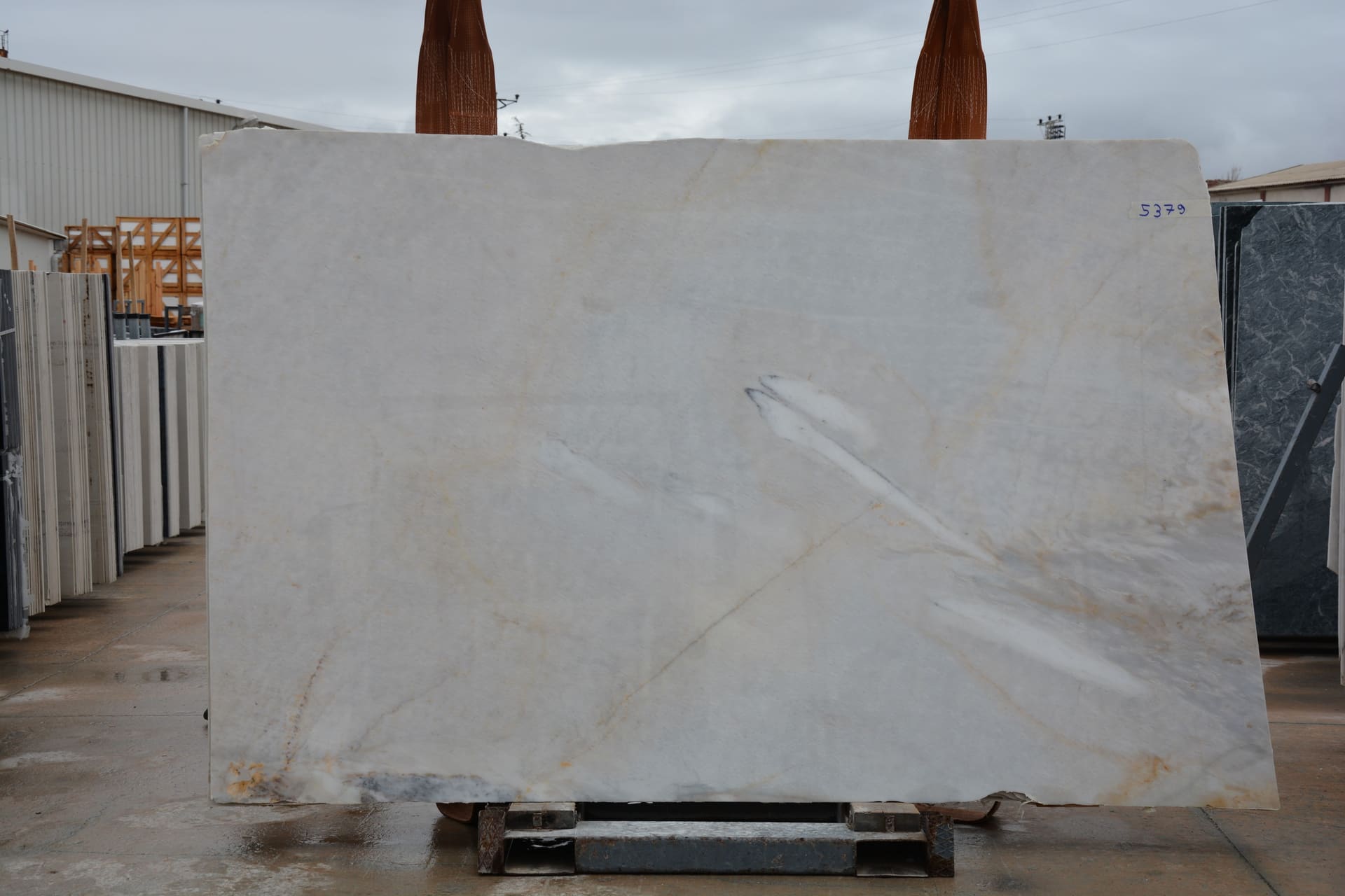 Afyon White Billur Gold polished marble slab in White