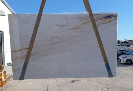 Thassos Gold Bookmatch polished marble slab in White